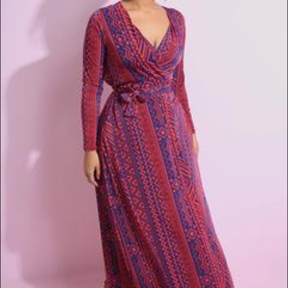 Aztec Print Red Maxi Wrap Dress with POCKETS!!!!!